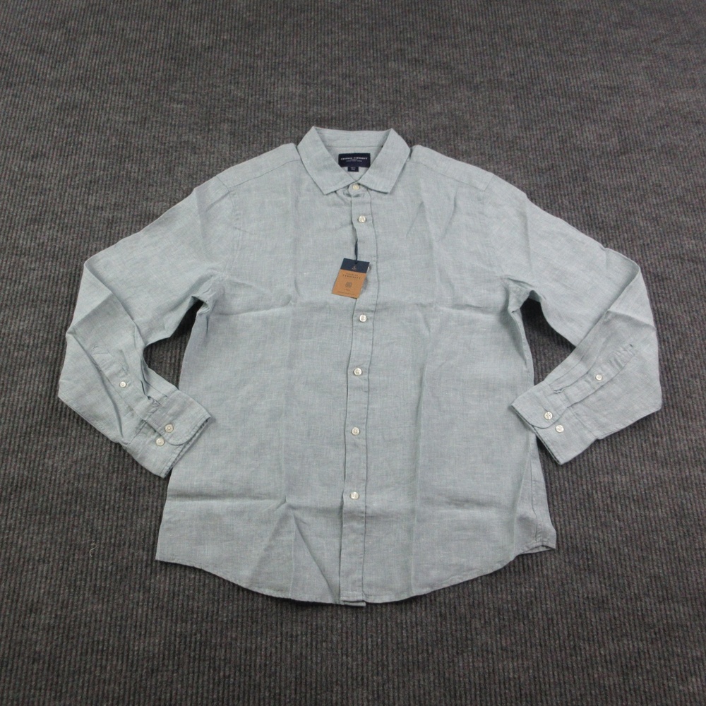 Charles Tyrwhitt Shirt Mens L Blue Linen Slim Fit Long Sleeve Button Up NWT